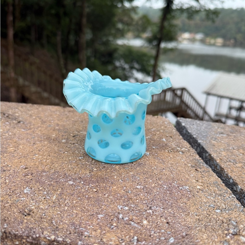 Blue Ruffled Glass Vase
